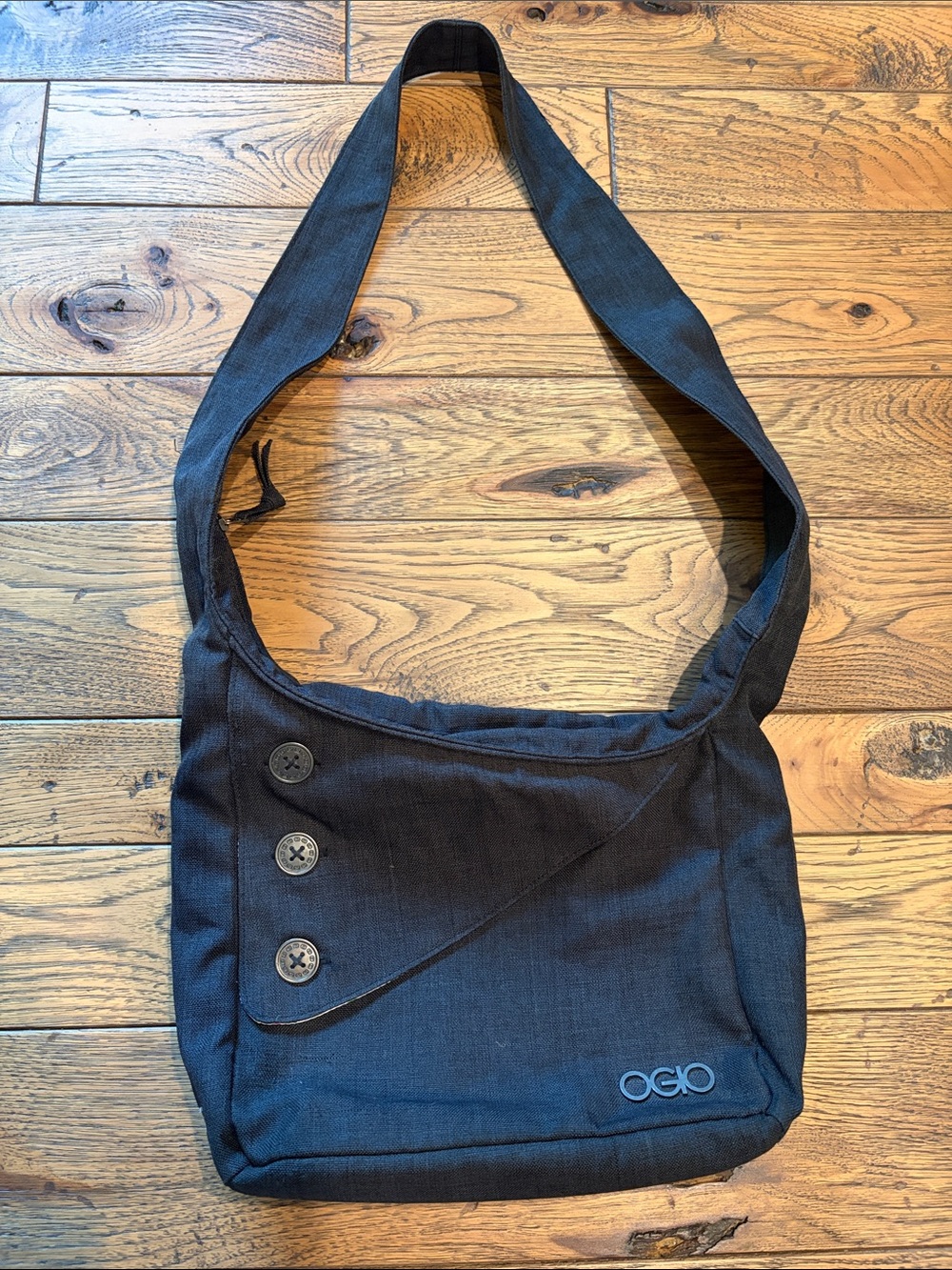 OGIO Black Crossbody Messenger with Button Accents
